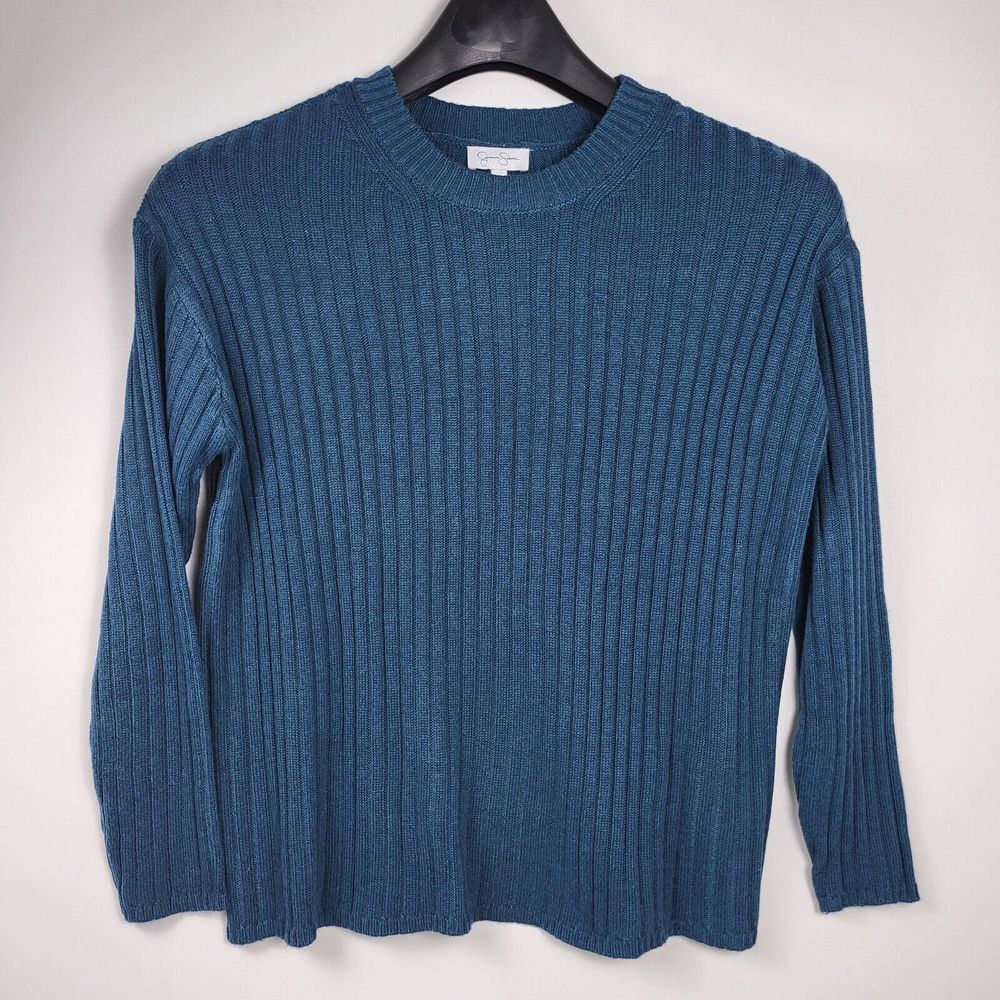 Jessica Simpson Womens Long Sleeve Roll Neck Ribbed Sweater Deep Teal Medium New